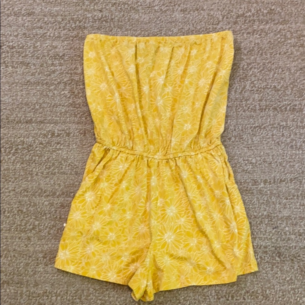 yellow flowery strapless romper
